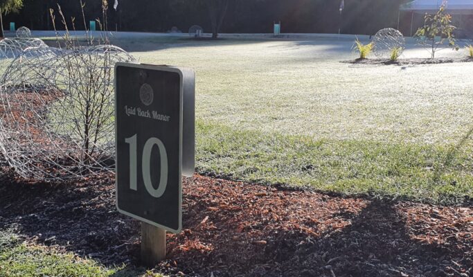 A frozen and challenging 10th green